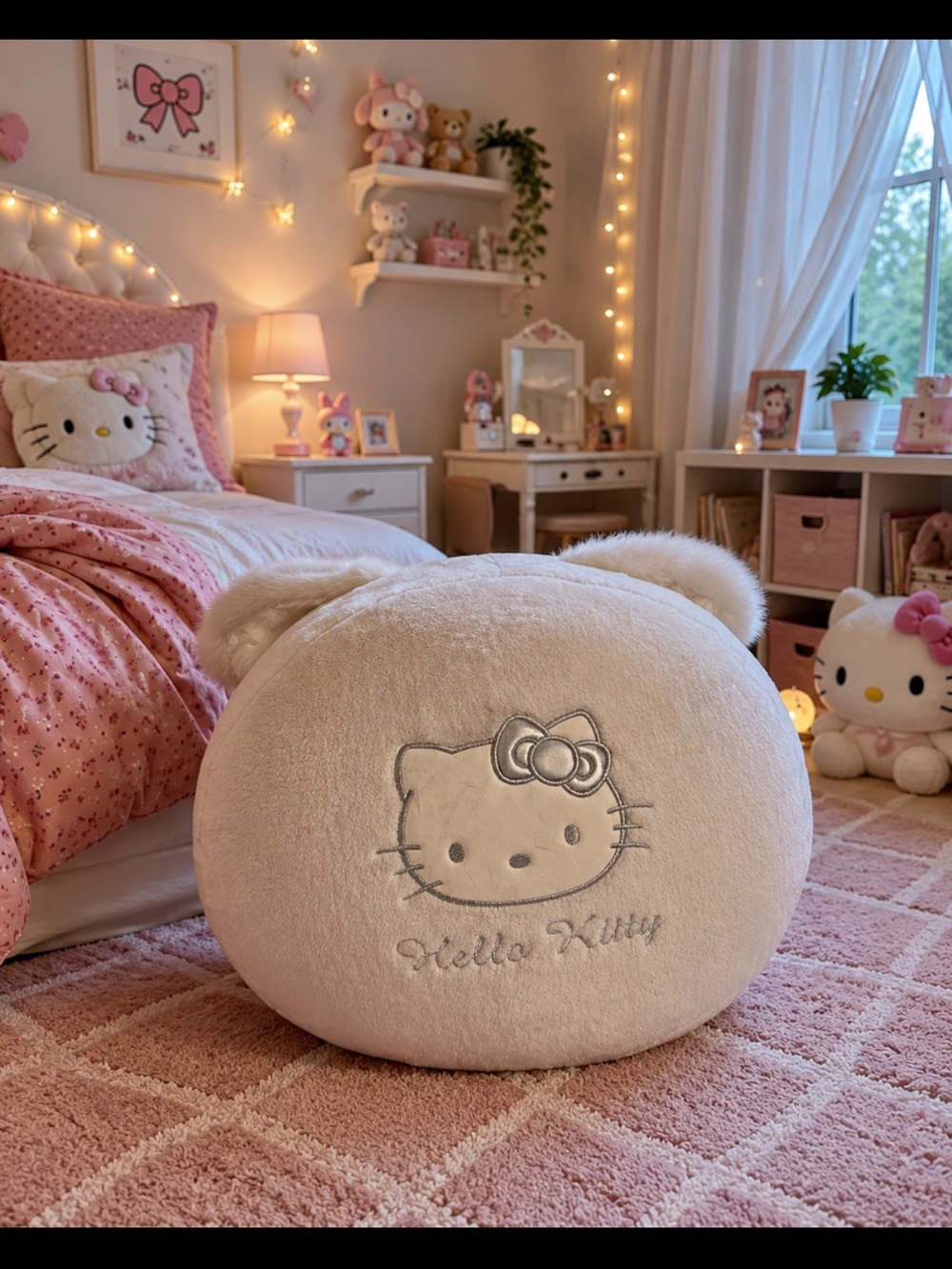 Rare European Sanrio Hello Kitty Smiles Plush Floor Seat / Ottoman ✨